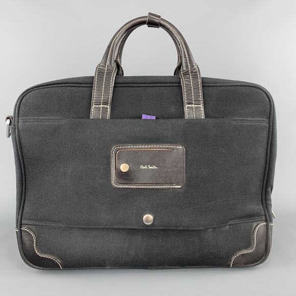 PAUL SMITH Contrast Stitch Black Canvas Leather Trim Work Bag - Picture 1 of 1